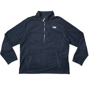 LL Bean Mens‎ Quarter Zip Grid Fleece Pullover Black Textured Jacket 1333